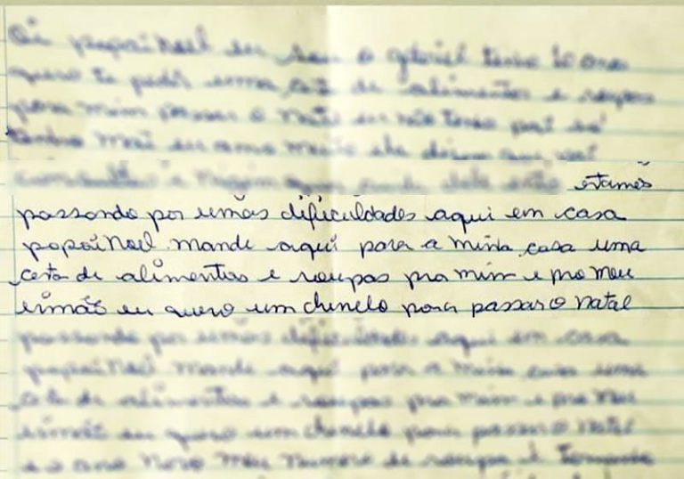 Criança escreve carta pedindo comida ao Papai Noel: ‘nó na garganta’